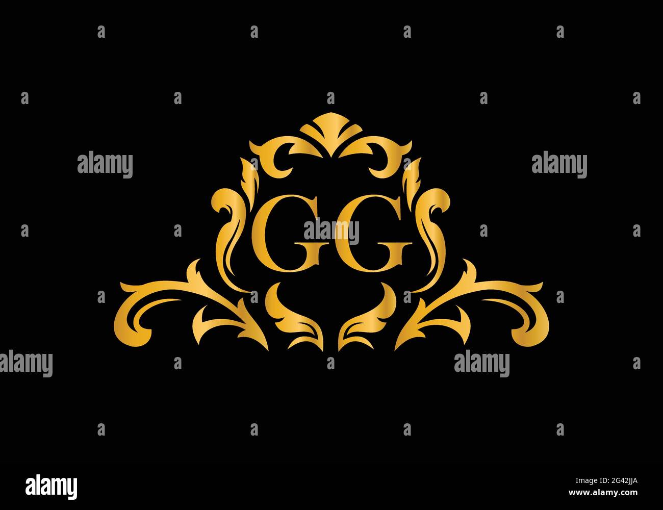 Lettere di Alfabeto di lusso G G. alfabeto floreale d'oro . Le iniziali del monogramma perfettamente per gli inviti di nozze, il biglietto di auguri, il logo ed altro disegno. Illustrazione Vettoriale