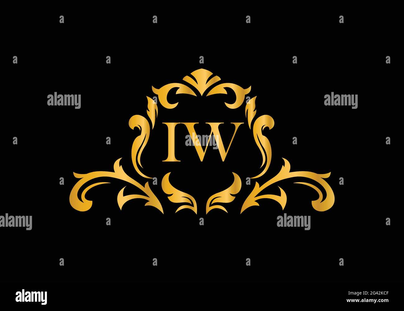 Lettere in alfabeto di lusso IW. Alfabeto floreale dorato . Le iniziali del monogramma perfettamente per gli inviti di nozze, il biglietto di auguri, il logo ed altro disegno. Illustrazione Vettoriale