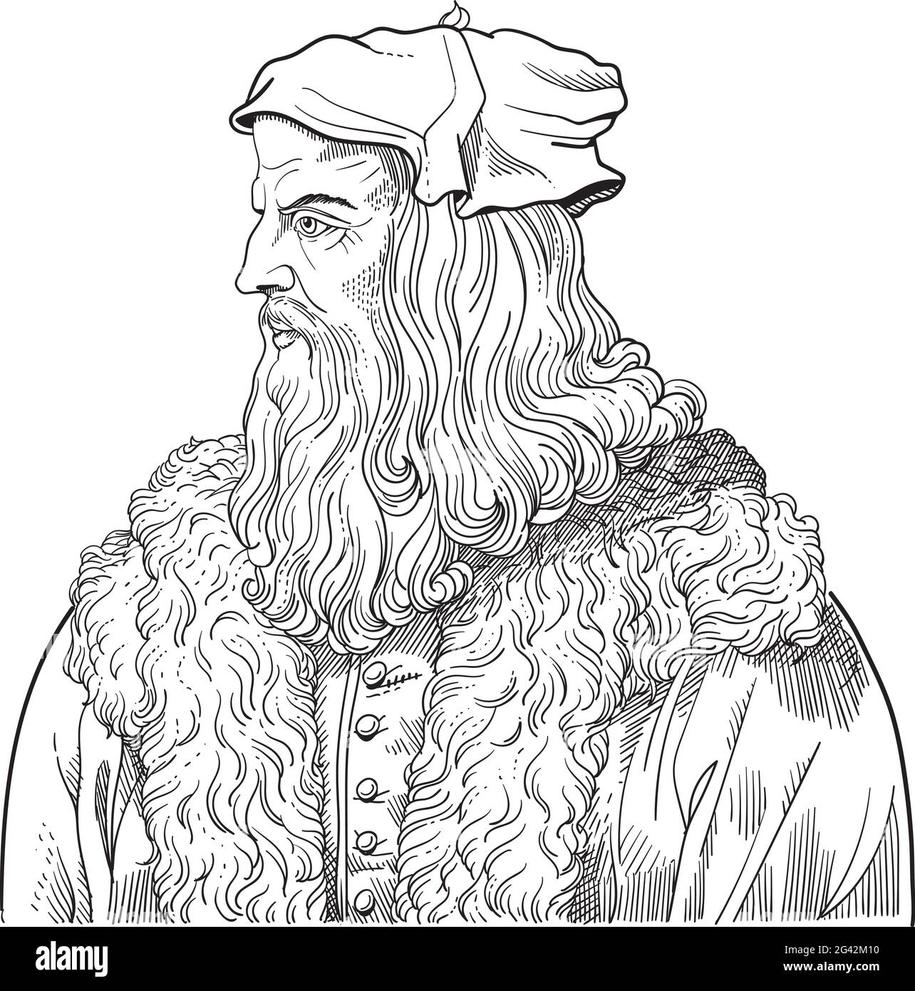Leonardo Da Vinci arte linea verticale. Vettore. Illustrazione Vettoriale
