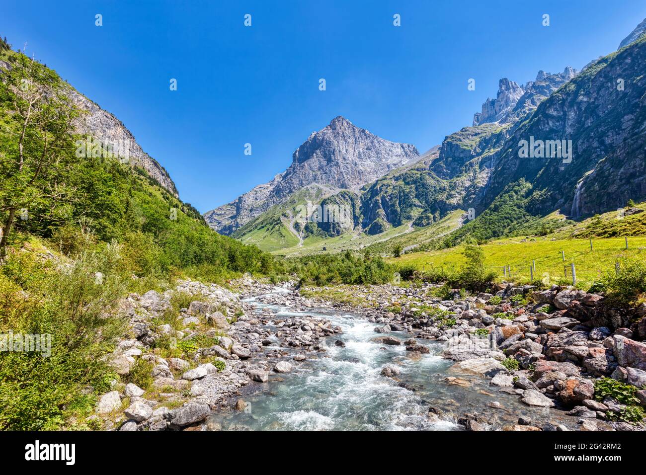 Le pulitrici nella valle di Fürenalp, Stäuber, Engelberg, Svizzera Foto Stock