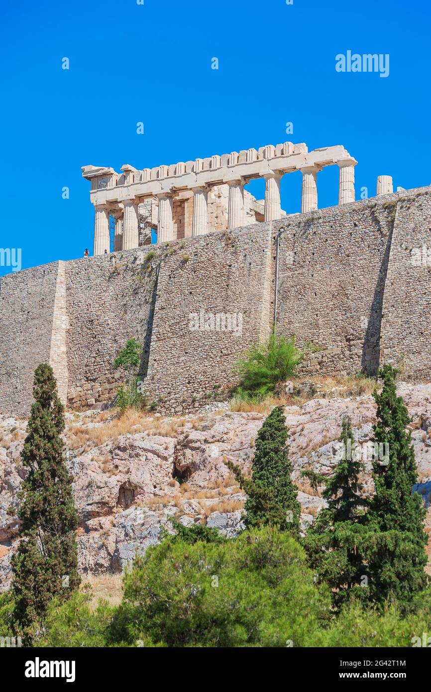 Partenone, vista dall'alto, Acropoli, Atene, Grecia Foto Stock