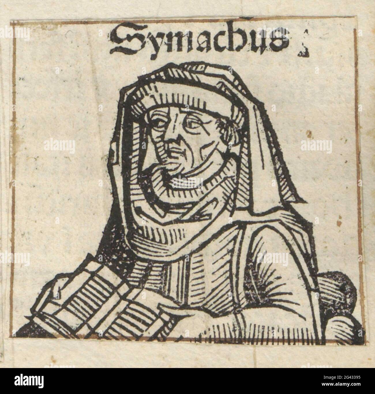 Quinto Aurelio Memmius Symmachus; Symachus; Liber cronicarum. Un sedano di fiori con un uomo di lettura. Sulla sua testa indossa un glamour. Il testo lo identifica come Quintus Aurelio Memmius Symmachus. La stampa fa parte di un album. Foto Stock