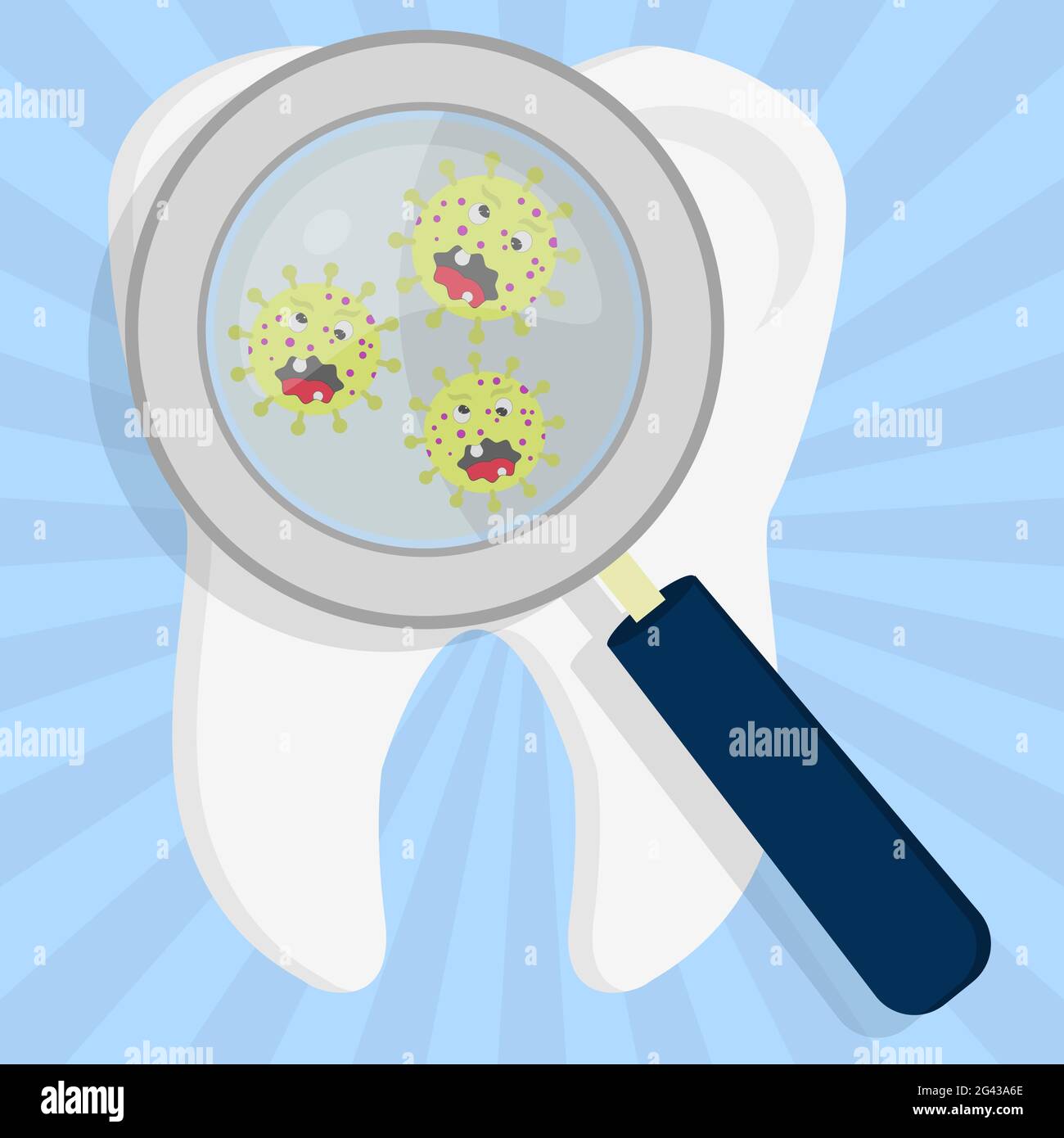 Microrganismi nel dente ingranditi da una lente di ingrandimento Illustrazione Vettoriale