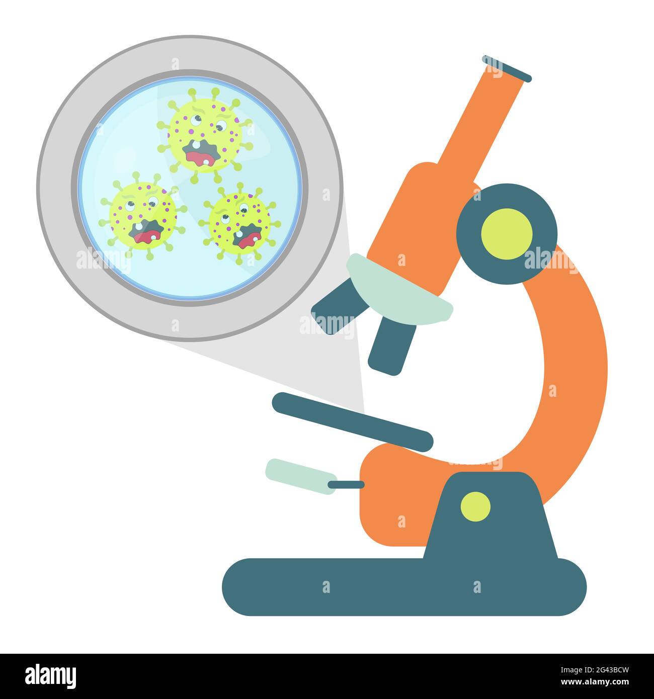 Germi ingranditi da un microscopio. Isolato. Sfondo bianco. Illustrazione Vettoriale