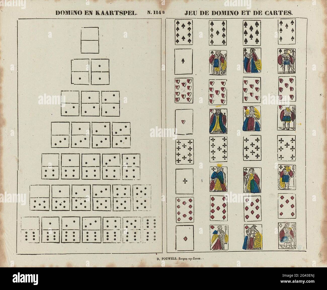 Domino e gioco di carte / Jeu de Domino et the Cartes. Foglio con 32 carte  da gioco e 28 dominoes da ritagliare. Numerato al centro sopra: N. 114 B  Foto stock - Alamy