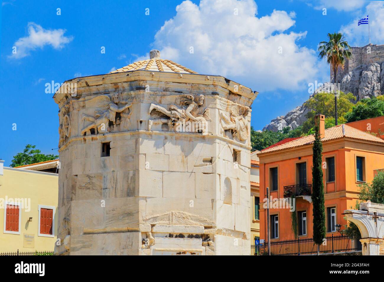 Vista della Torre dei Venti, Agora Romana, Atene, Grecia, Europa, Foto Stock