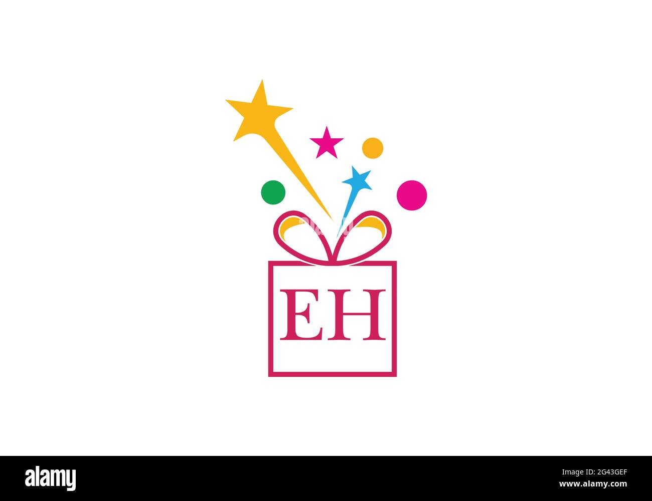 Confezione regalo, lettera alfabetica del negozio di articoli da regalo icona del logo EH in oro o colore dorato per il design del marchio Luxury per l'azienda e il business Illustrazione Vettoriale