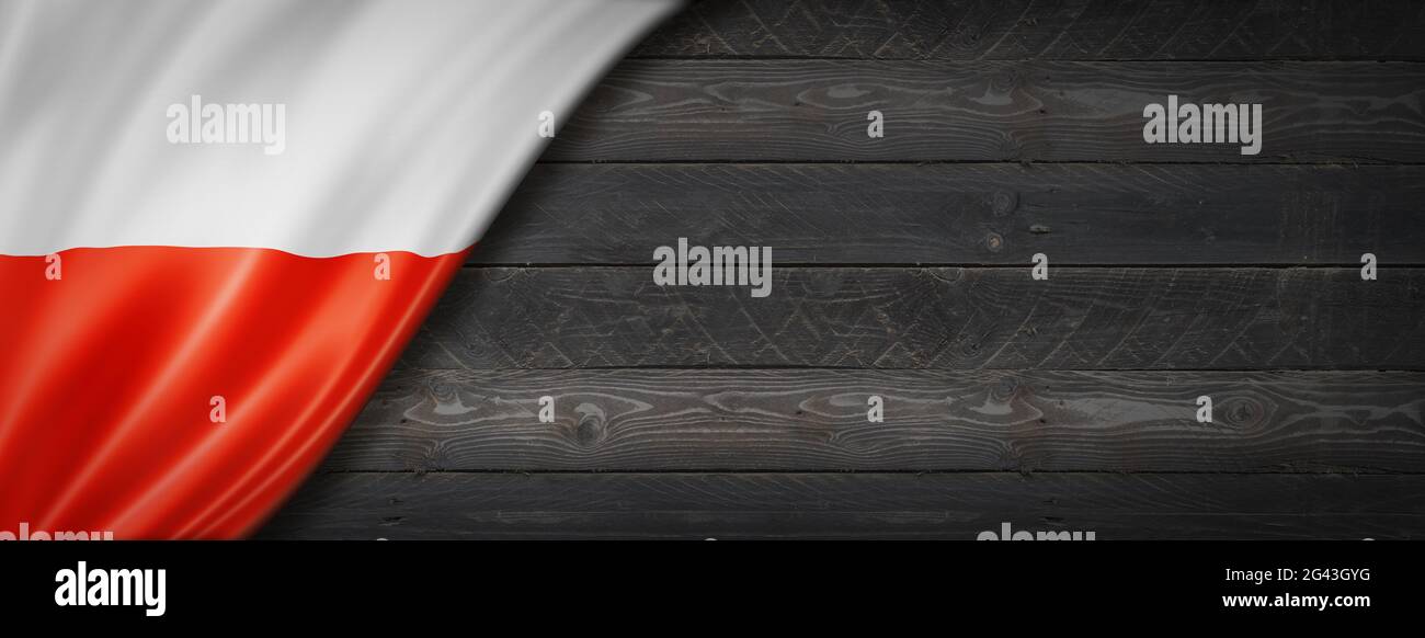 Bandiera polacca su banner in legno nero Foto Stock
