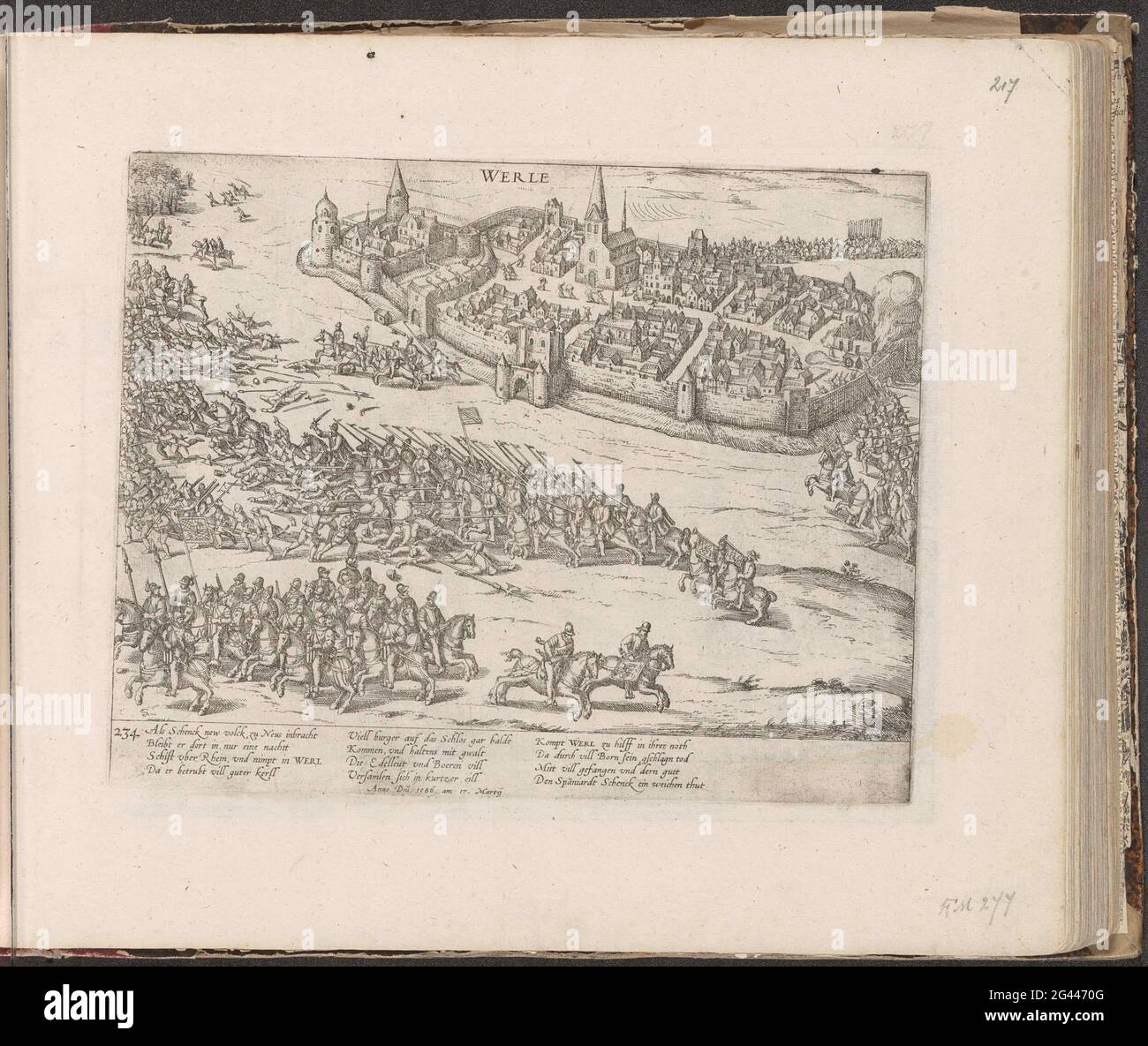 Schenck guidato da WLL, 1586; Serie 9: Eventi olandesi e tedeschi, 1583-1587. Maarten Schenck guidato da WLL, 17 marzo 1586. Episodio della guerra di Keulse. Con didascalia di 12 linee in tedesco. Sinistra sotto numerata: 234. La stampa fa parte di un album. Foto Stock