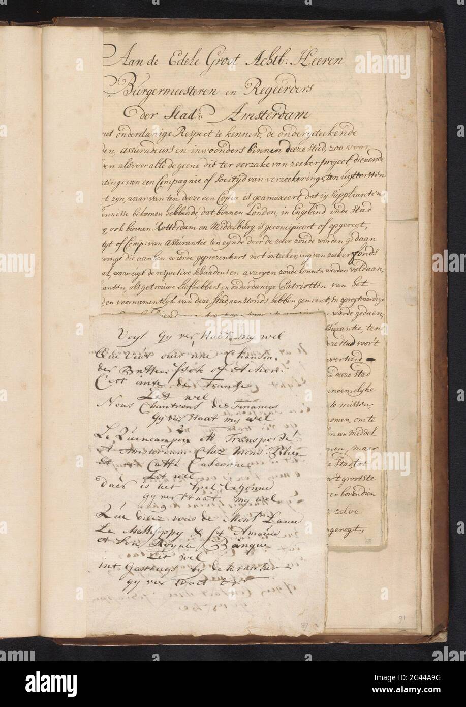 Canzone sul commercio del vento, in otto couplets, 1720; Voyl gy capire il mio; la grande scena di folishness (pezzi supplementari). Canzone scritta a mano sul commercio del vento, in otto coppie, descritta su un foglio doppio-piegato su tre pagine, 1720. Appartiene al gruppo di pezzi extra inclusi nella prima edizione limitata (304/11) della scena di follia con cartucce sul commercio del vento o Action del 1720. Foto Stock