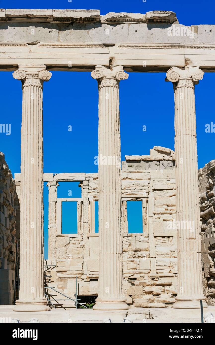Colonne del Tempio di Erechtheion, Acropoli, Atene, Grecia Foto Stock