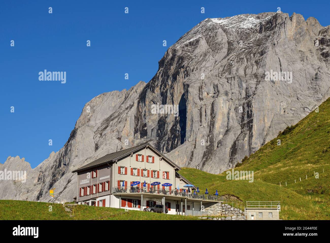 Berghotel Große Scheidegg con Wellhorn, Grosse Scheidegg, Grindelwald, Oberland Bernese, Patrimonio Naturale dell'Umanità dell'UNESCO Alpi svizzere Jungfrau-Aletsch, B. Foto Stock