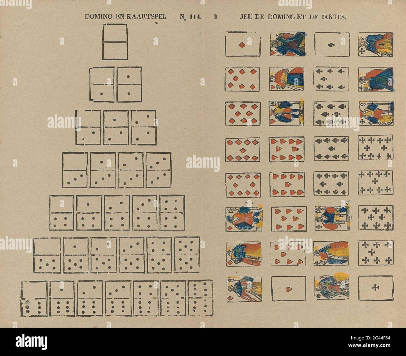 Domino e gioco di carte / Jeu de Domino et the Cartes. Foglio con 32 carte  da gioco e 28 dominoes da ritagliare. Numerato al centro sopra: N. 114. B  Foto stock - Alamy