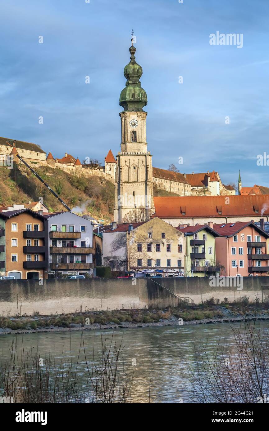 Vista su Burghausen, Germania Foto Stock