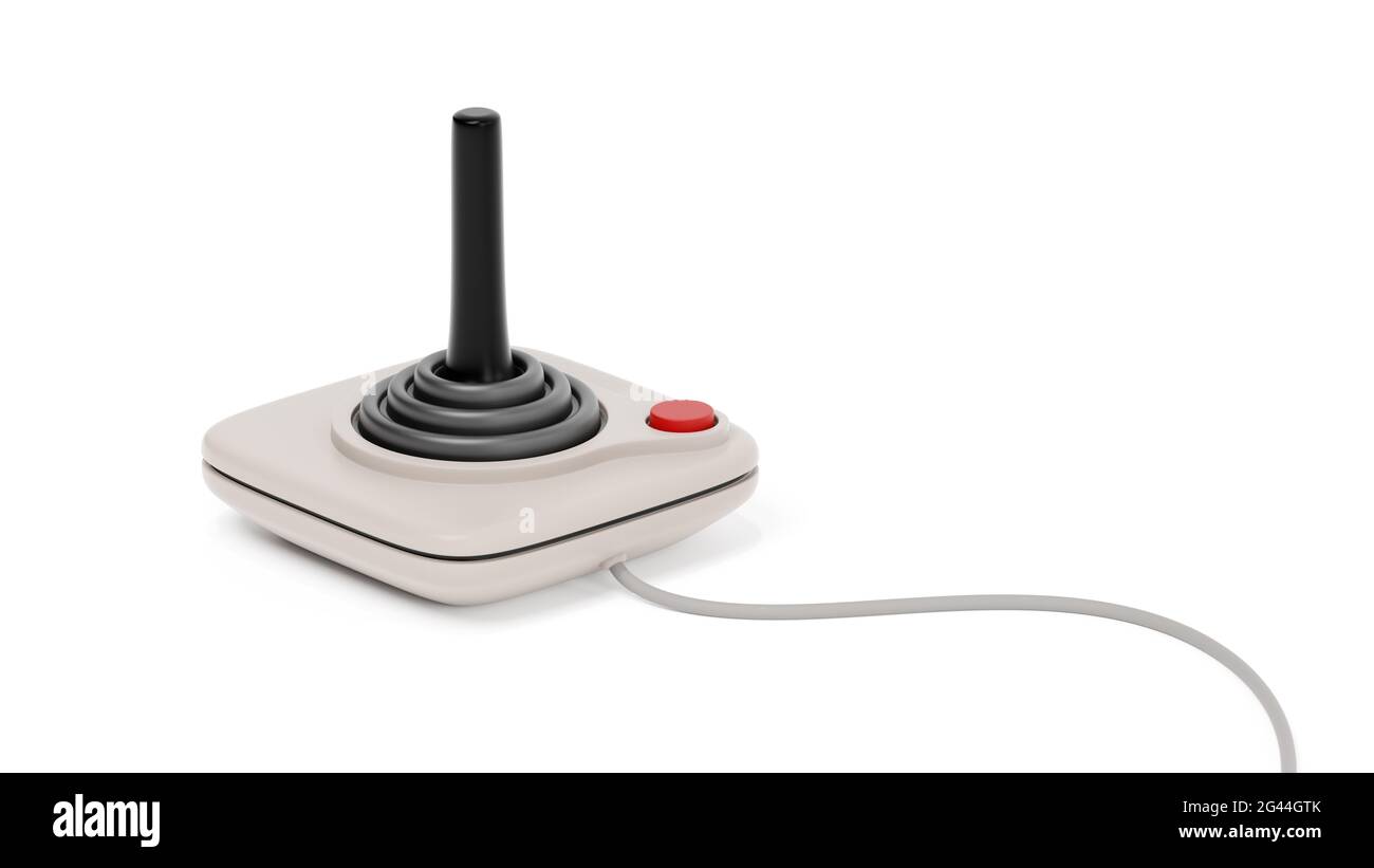 Joystick retro nero con pulsante rosso Foto Stock