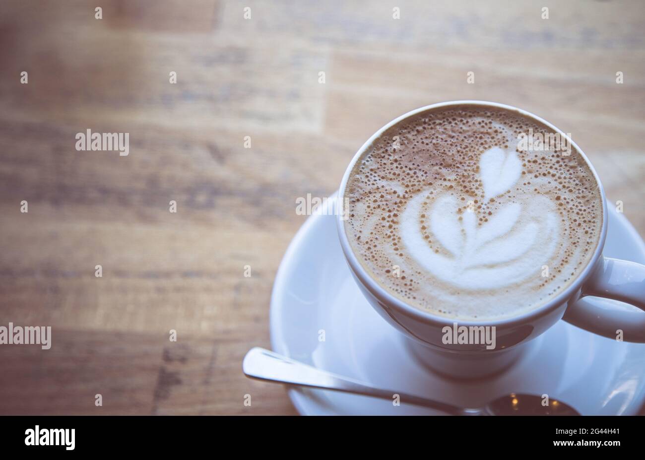 Concetto di caffè italiano: Tazza di cappuccino appena sfornato in cafÃ© Foto Stock