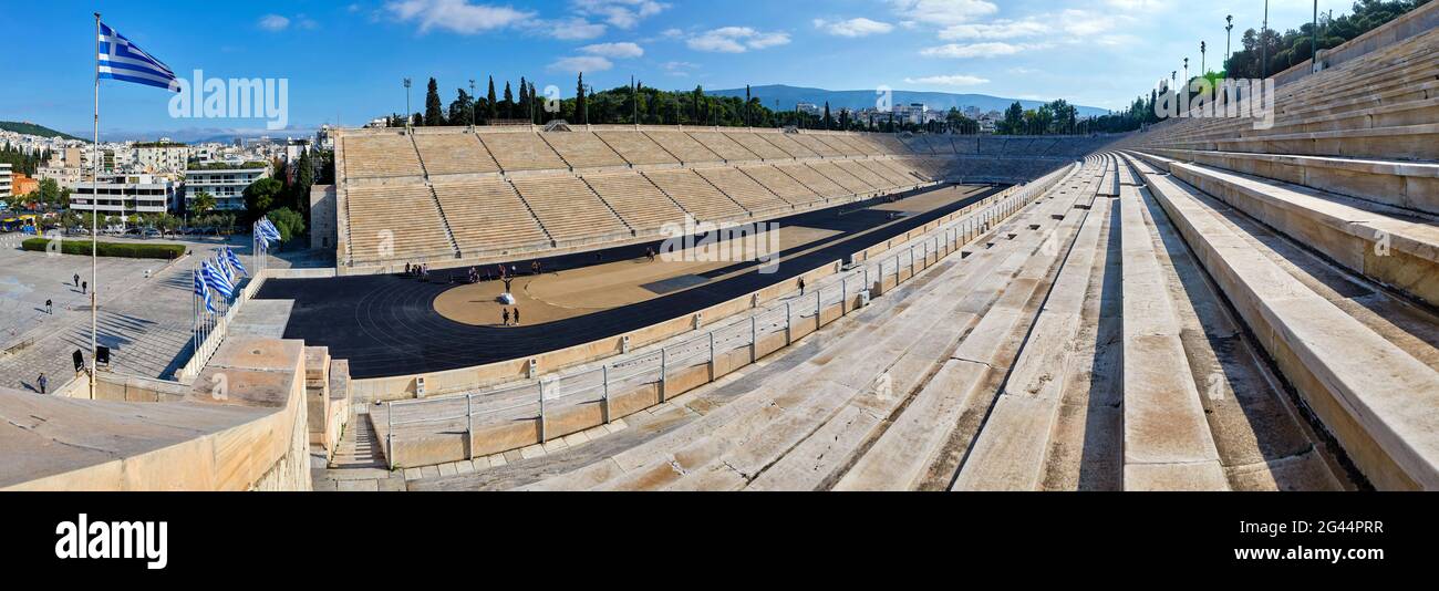 Vista dello Stadio Panathenaic vuoto, Atene, Grecia Foto Stock