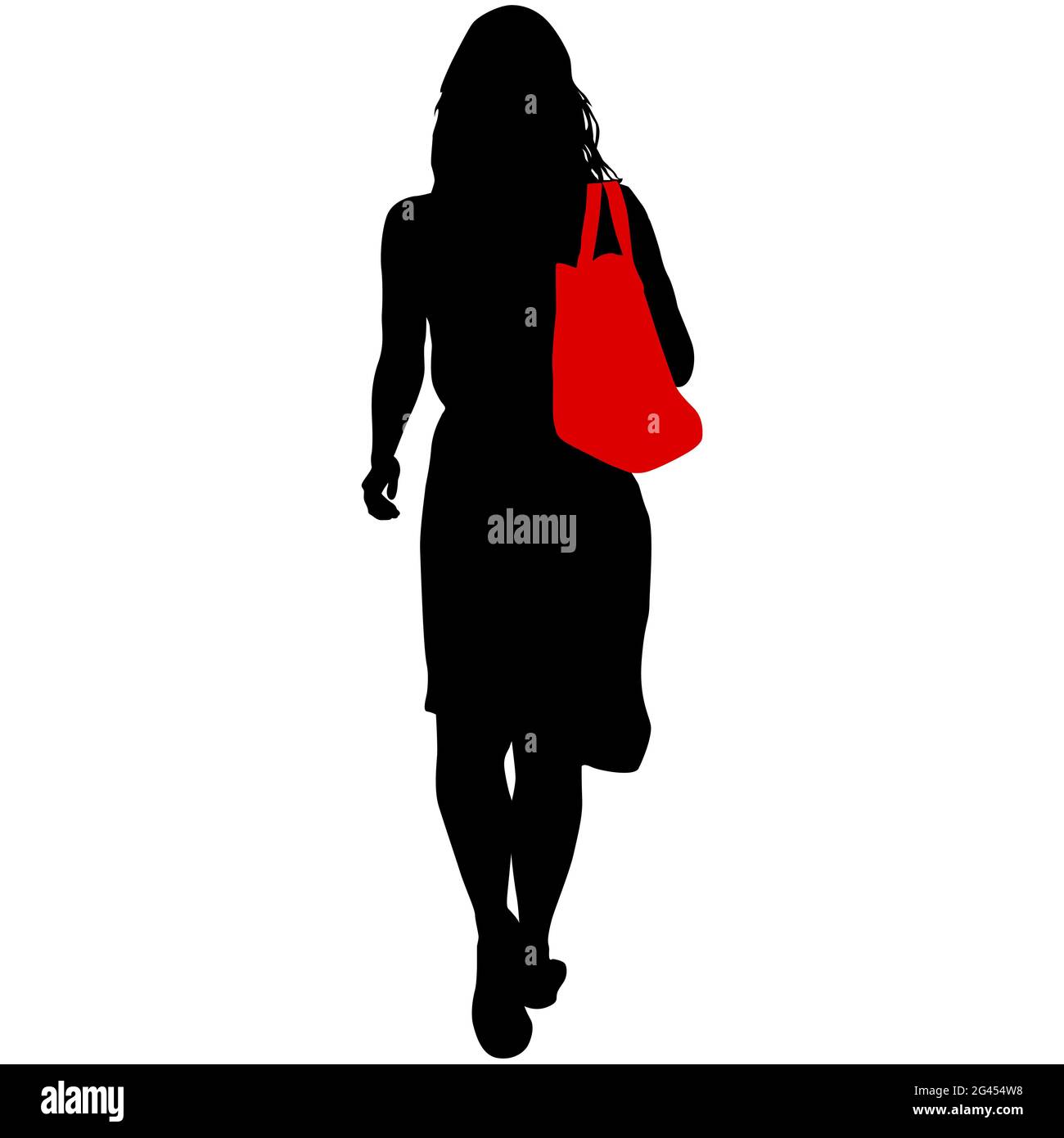 Silhouette di una donna che cammina su sfondo bianco Foto Stock