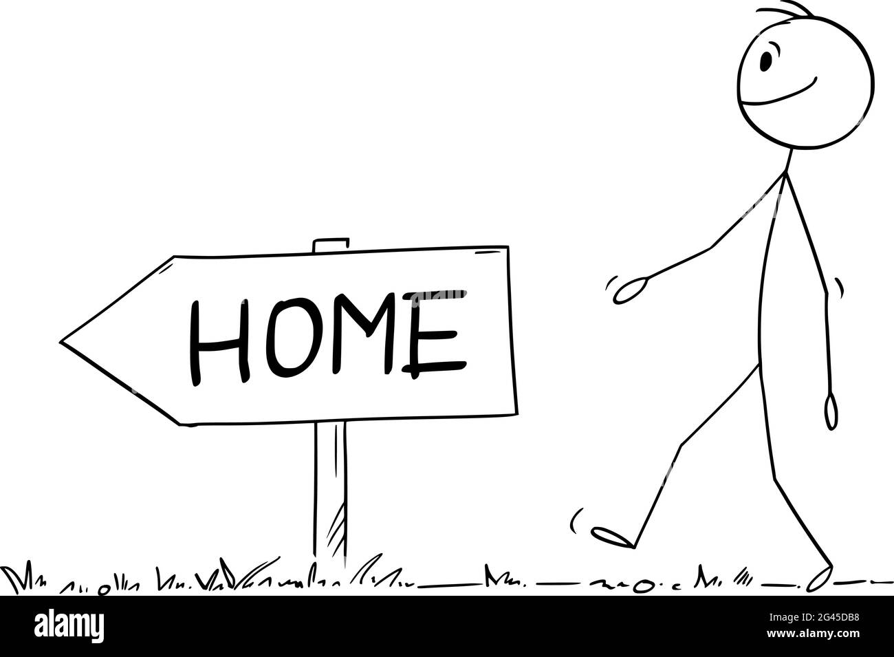 Persona che cammina sul percorso o modo di casa, vettore Cartoon Stick Figura Illustrazione Illustrazione Vettoriale