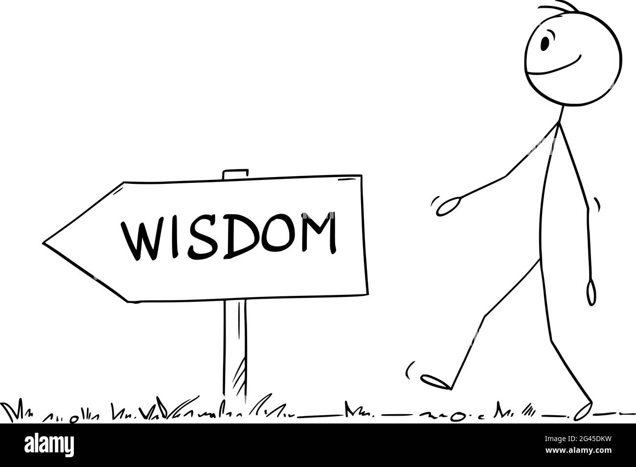 Persona che cammina sul percorso o modo per saggezza, illustrazione di figura del bastone di Cartoon del vettore Illustrazione Vettoriale