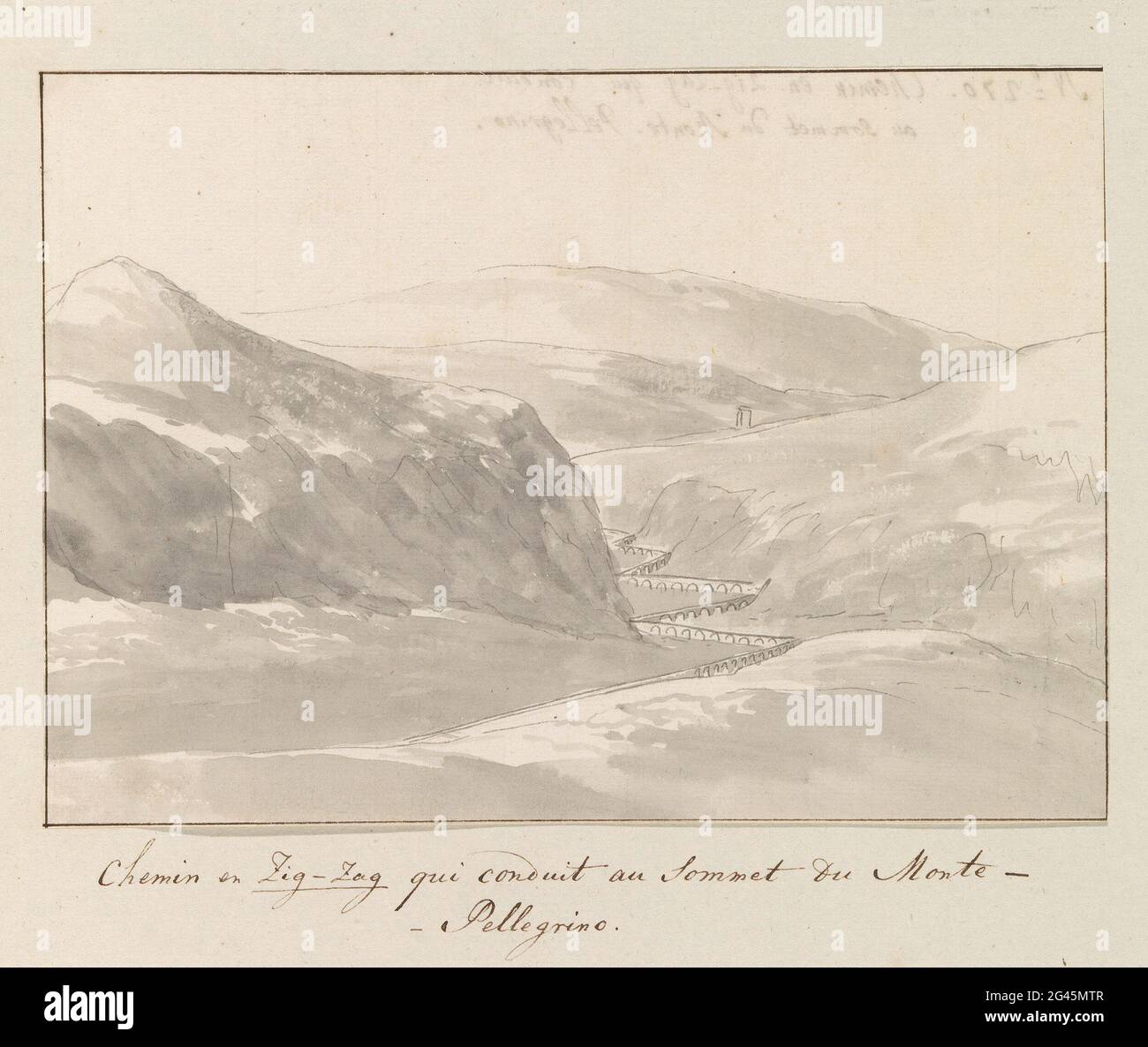 ZIG-ZAG Weg Die Leidt naar di Top Van Monte Pellegrino; sentiero Zig zag che porta alla cima del Monte Pellegrino; viaggio in Italia, Sicilia e Malta - 1778. TEKENING UIT HET ALBUM 'TRAVEL IN Italy, Sicily and Malta', 1778. Foto Stock