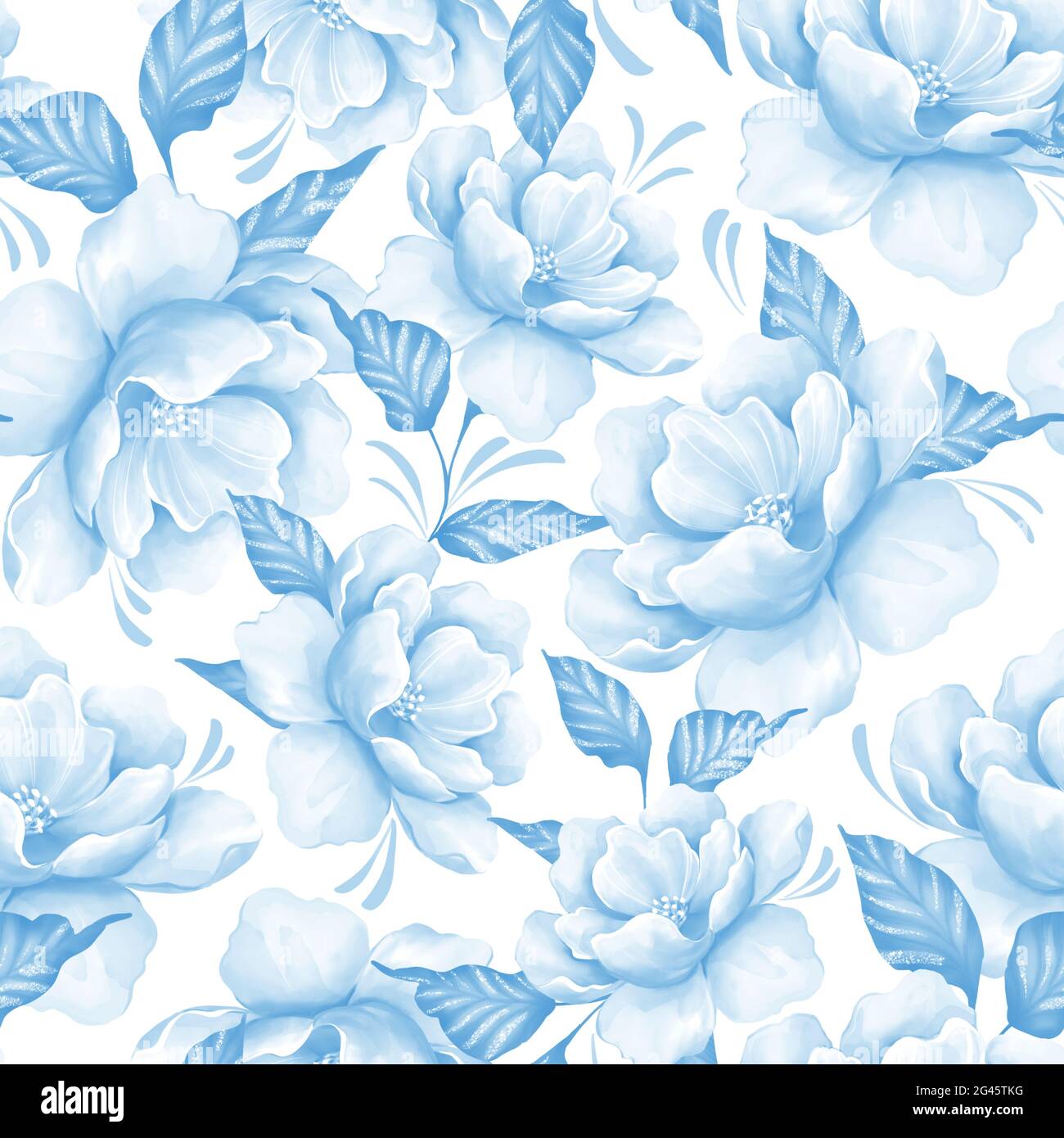 Motivo senza cuciture con fiori. Motivo floreale blu in stile acquerello Foto Stock