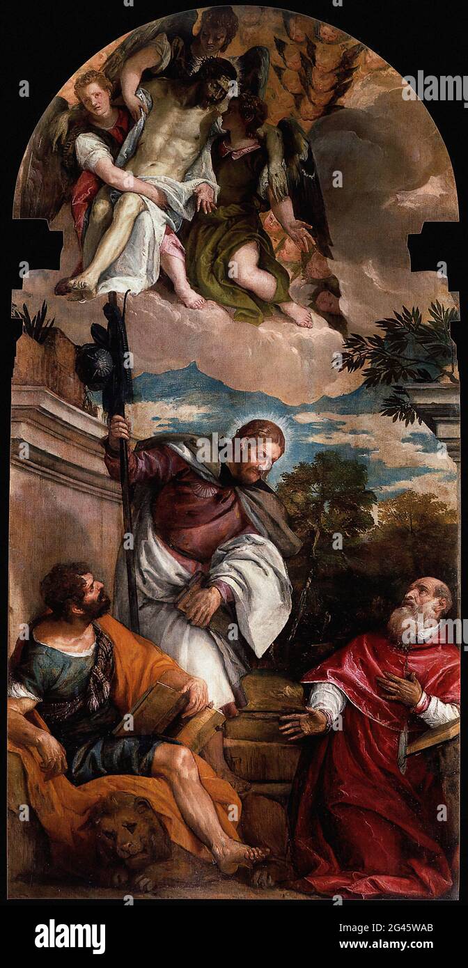 Paolo Caliari a.k.a Veronese - Sts Mark James Jerome Dead Christ Borne Angels 1581 Foto Stock