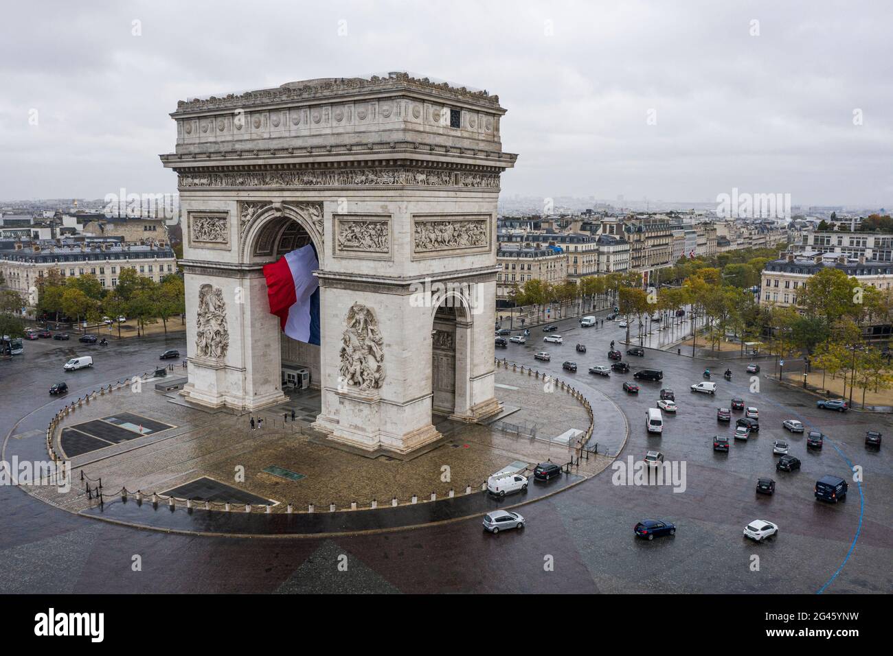 Veduta aerea dell'Arco di Trionfo, Parigi Foto Stock