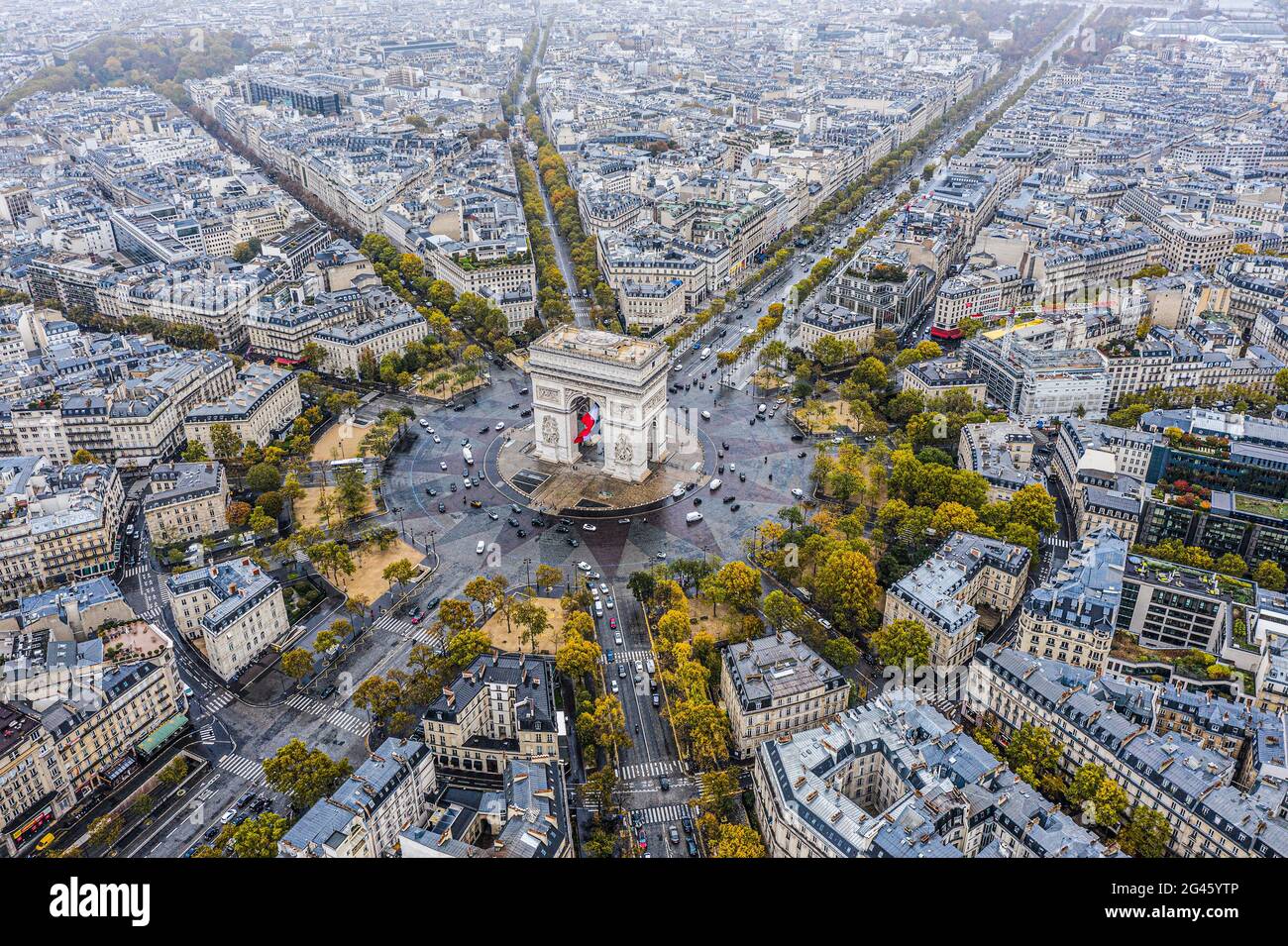 Arc de Triomphe dal cielo, Parigi Foto Stock