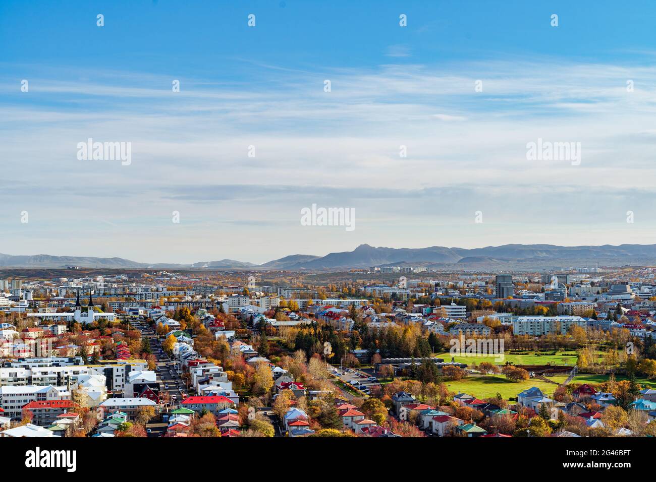 Il paesaggio urbano della capitale dell'Islanda - Reykjavik Foto Stock