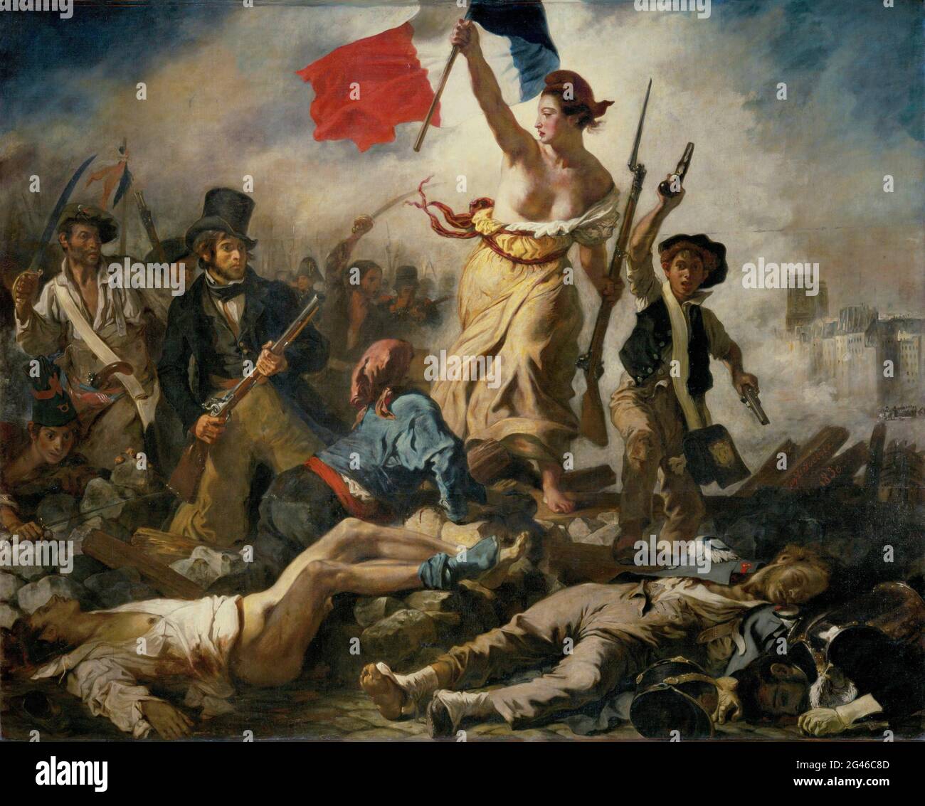 Titolo: Libertà alla guida del popolo Creatore: Eugène Delacroix. Data: c.1830-31 Medium: Olio su tela dimensioni: 260x325 cm Ubicazione: Louvre, Parigi, Francia Foto Stock