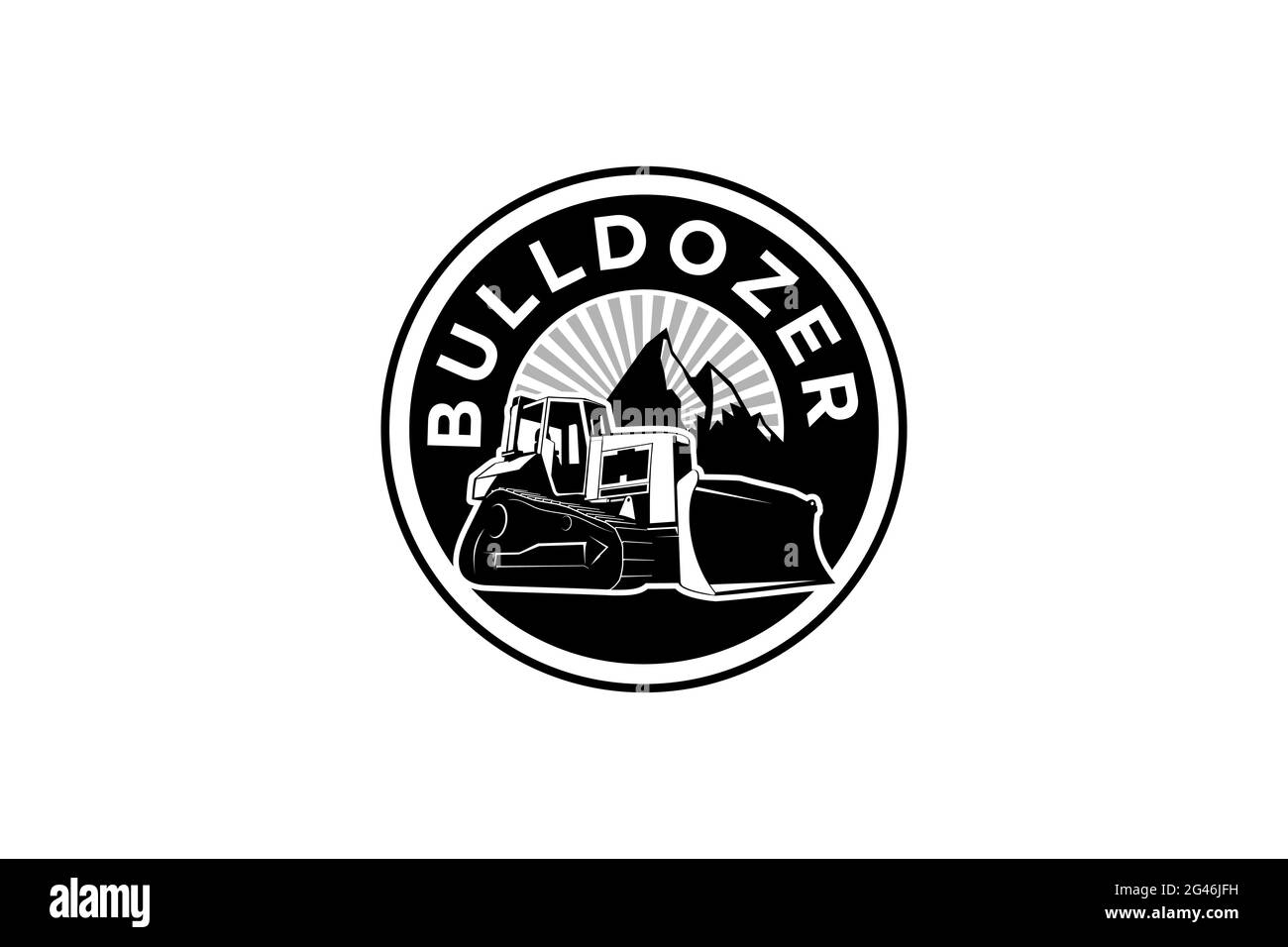 Vettore modello logo bulldozer. Vettore di logo per attrezzature pesanti per società di costruzioni. Illustrazione creativa dell'escavatore Illustrazione Vettoriale