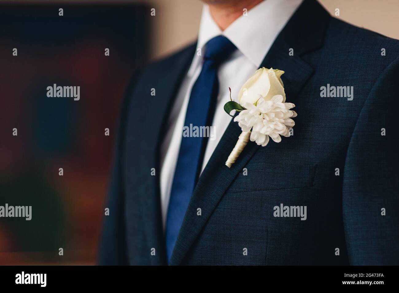 Fiore di nozze boutonniere per lo sposo Foto Stock