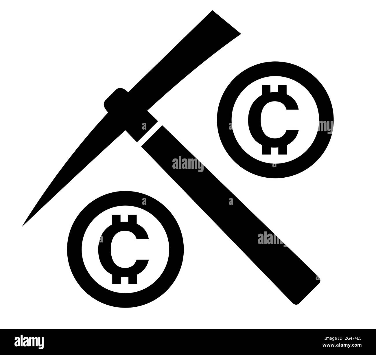 Simbolo delle monete in Crypto e del piccone di estrazione per l'icona di illustrazione del vettore di valuta blockchain Illustrazione Vettoriale