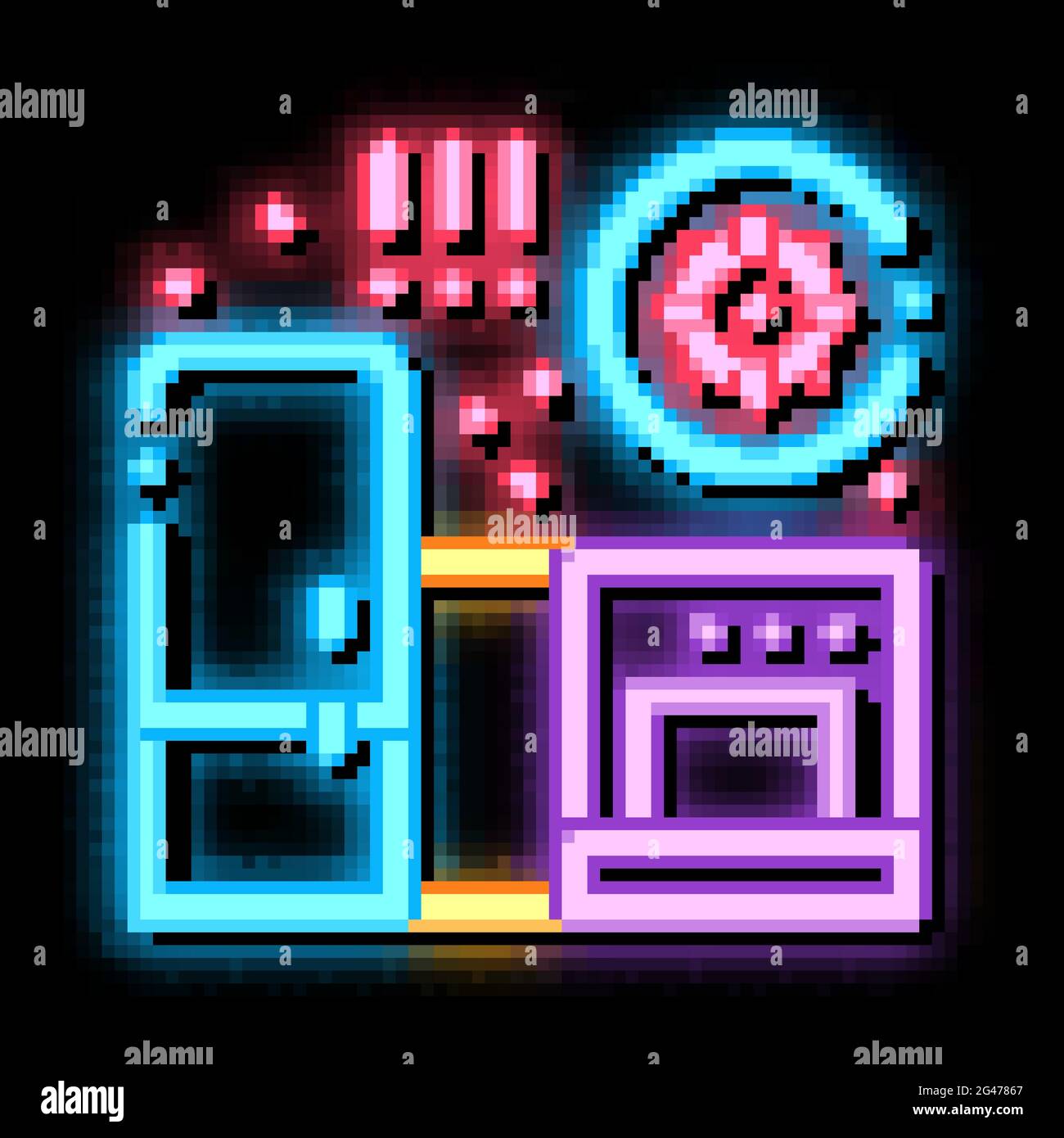 batteri nocivi nell'illustrazione dell'icona di bagliore del neon della cucina Illustrazione Vettoriale