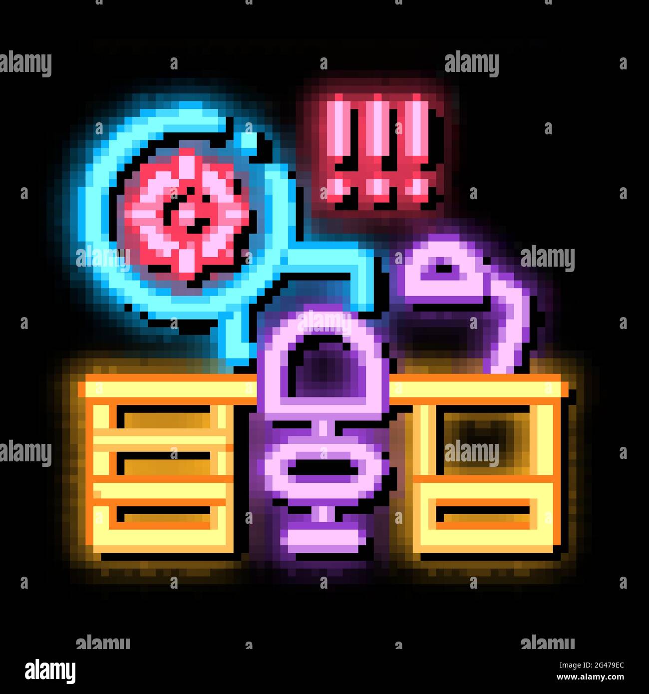 illustrazione dell'icona di un bagliore al neon nella sala di lavoro con batteri nocivi Illustrazione Vettoriale