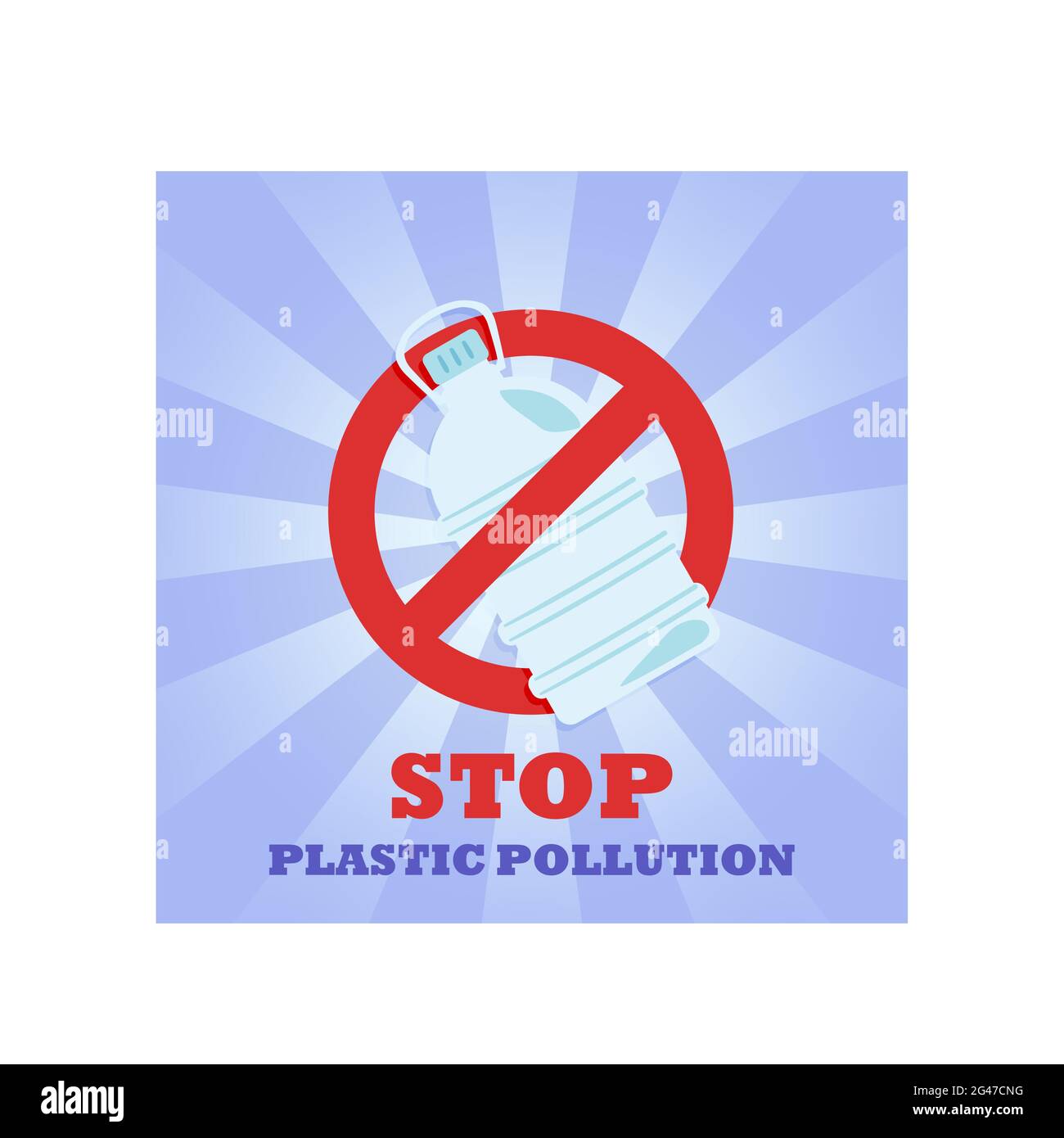 Flacone di plastica. Cartello di divieto. Nessun simbolo. Banner. Arrestare l'inquinamento della plastica Illustrazione Vettoriale