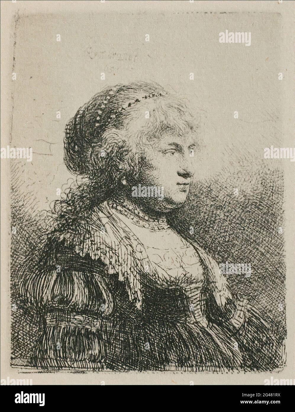 Rembrandt Harmenszoon Van Rijn - Rembrandt S moglie con Pearls i suoi capelli 1634 Foto Stock