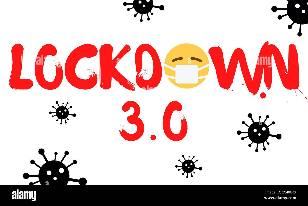 Logo, simbolo, icona, simbolo di Lockdown 3.0. Impatto di Covid-19 a livello globale. Lockdown World a causa di Virus attacco concetto illustrazione su sfondo bianco Foto Stock