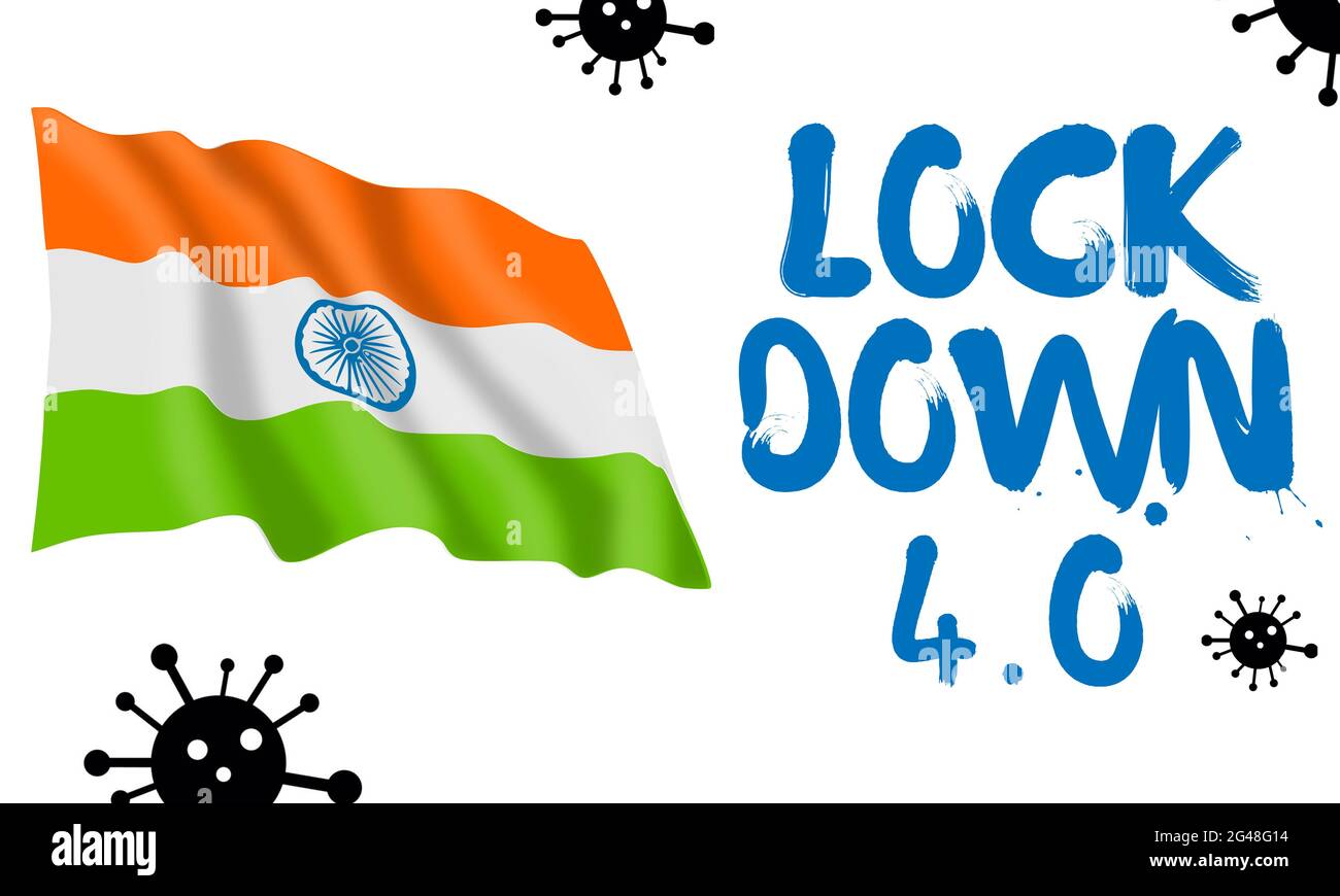 Logo, simbolo, icona, simbolo del Lockdown 4.0 per l'India. Quarantena focolaio di coronavirus. India blocco flag versione 4 a causa di Virus attacco concetto illustrazione Foto Stock