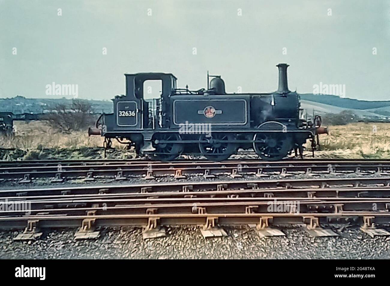 A1X Classe Terrier n. 32636, Newhaven Goods Yard, Hayling Island, Inghilterra 4 febbraio 1961 Foto Stock