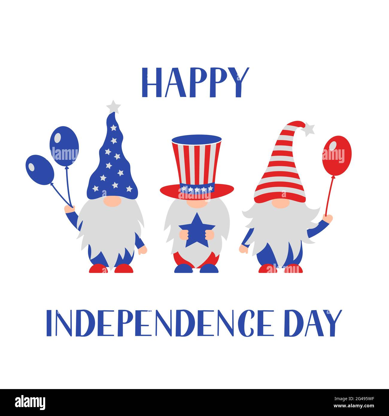 Gnomi patriottici americani. Biglietto d'auguri USA Independence Day. Divertente 4 di luglio caratteri. Illustrazione vettoriale Illustrazione Vettoriale