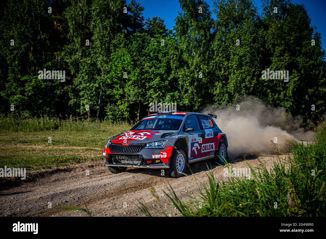 28 WROBLEWSKI Kacper (POL), WROBEL Jakub (POL), Kacper WRâ€€BLEWSKI, ¦koda Fabia Evo, azione durante il Rally Polonia 2021, 1° round del Campionato europeo Rally FIA 2021, dal 18 al 20 giugno 2020 a Mikolajki, Polonia - Foto Grégory Lenenmand / DPPI Foto Stock