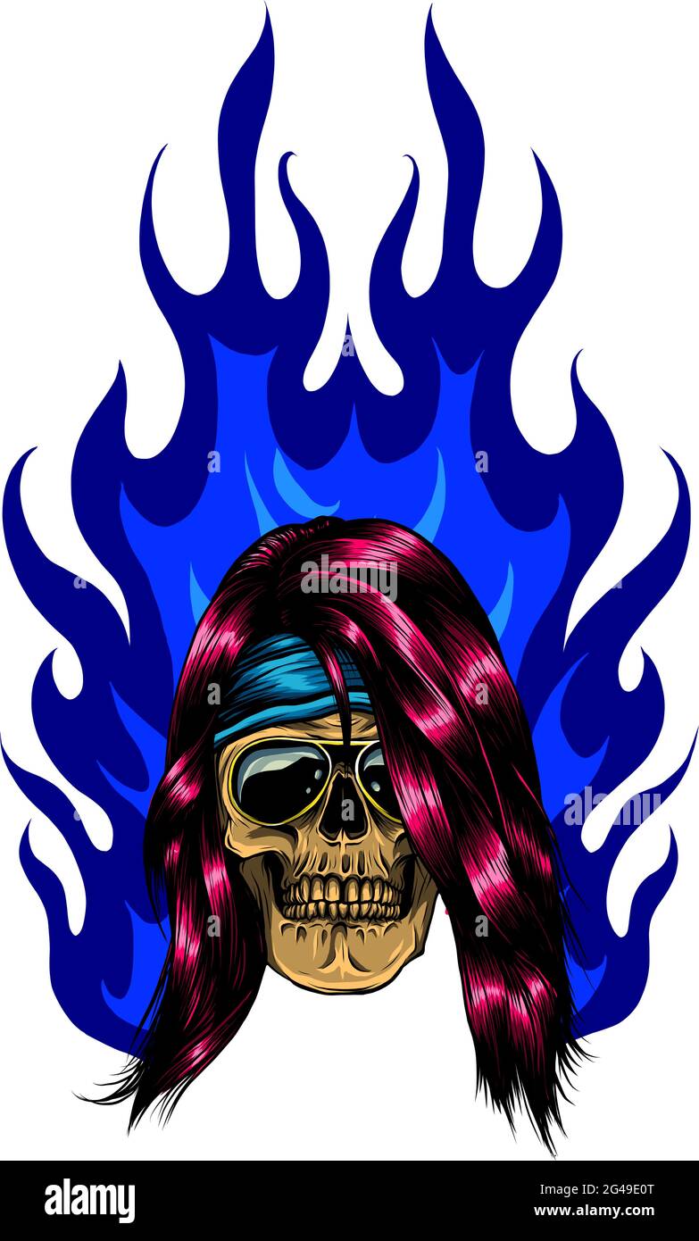 Cranio sul fuoco con fiamme illustrazione vettoriale Illustrazione Vettoriale
