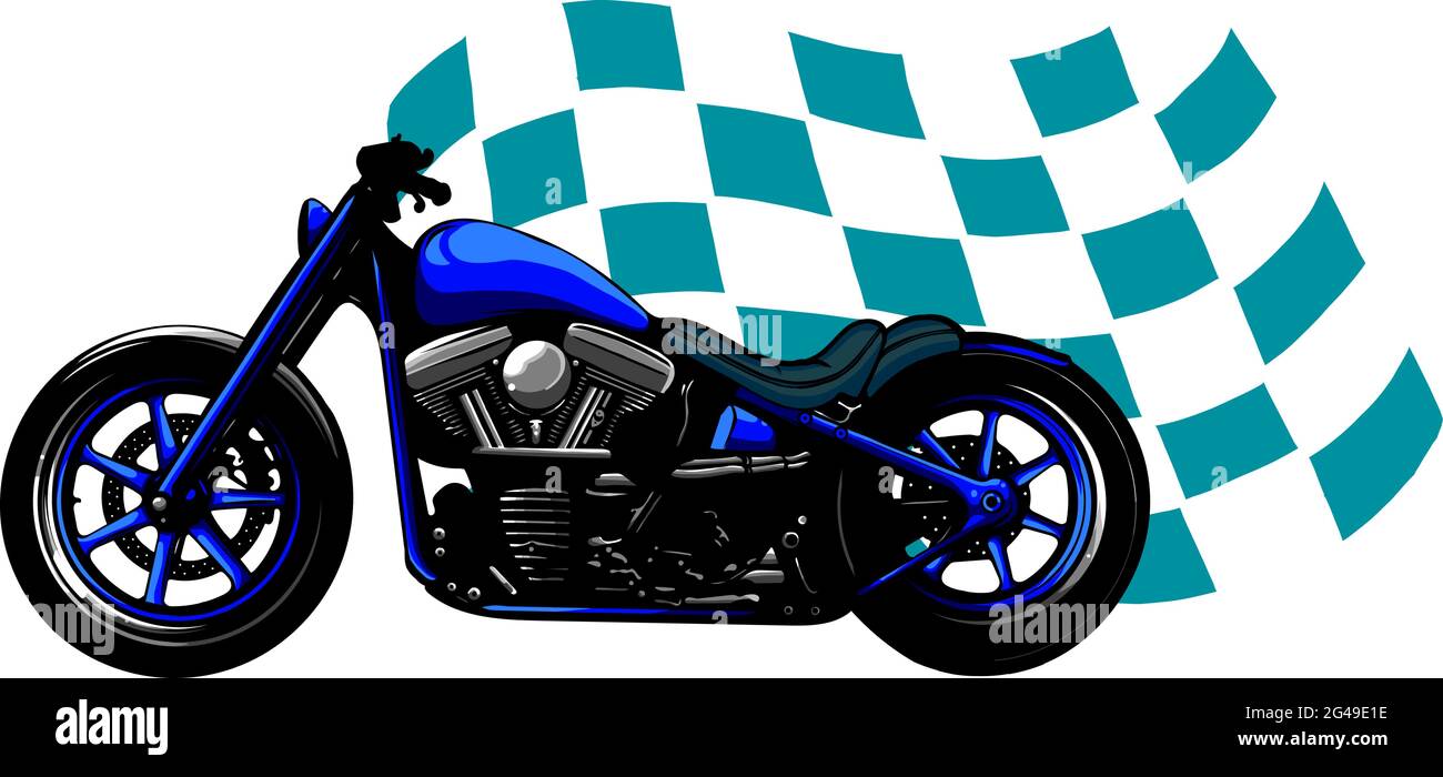 Vecchia bici da bob nera d'epoca con bandiera da corsa Illustrazione Vettoriale
