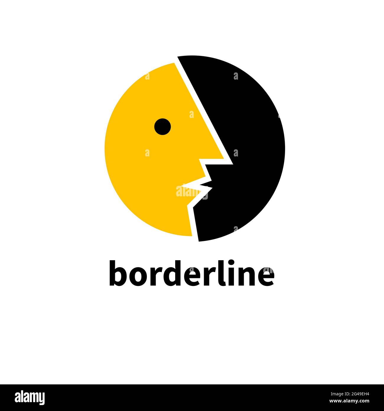 Icona disturbo di personalità borderline. Simbolo di disturbo affettivo bipolare. Due metà della faccia. Logo malattia mentale. Segno Pischiatry. Illustrazione Vettoriale