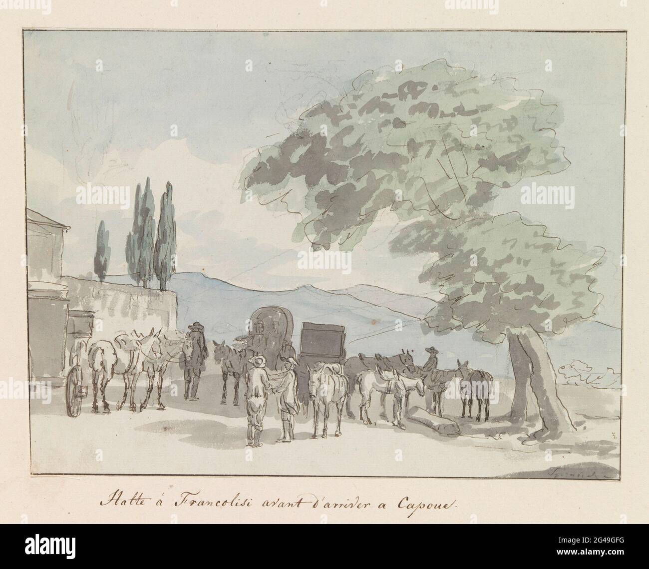 Sosta a Francolisi voor Aankomst a capua; sosta a Francolisi prima di arrivare a Capua; viaggio in Italia, Sicilia e Malta - 1778. Foto Stock