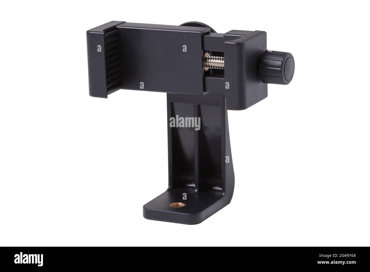 Supporto in plastica per smartphone con supporto per treppiede isolato su sfondo bianco Foto Stock