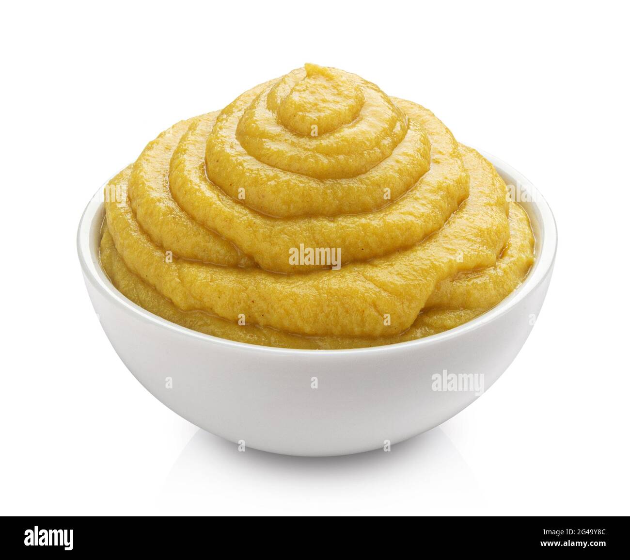 La senape nel recipiente isolato su sfondo bianco Foto Stock