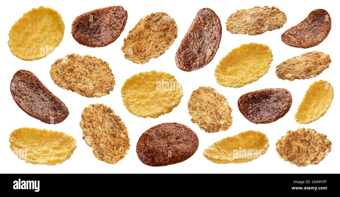 Corn flakes isolato su sfondo bianco con tracciato di ritaglio Foto Stock